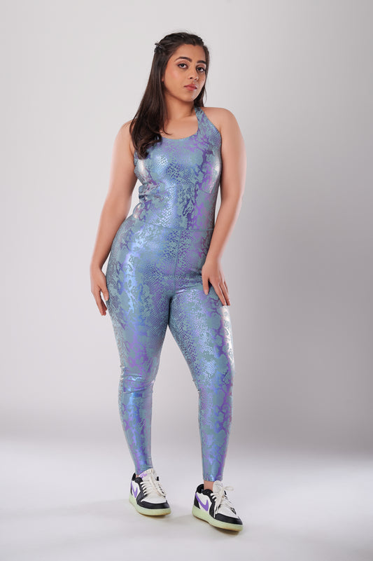 Functional Teal Metallic Snakeskin Bodysuit