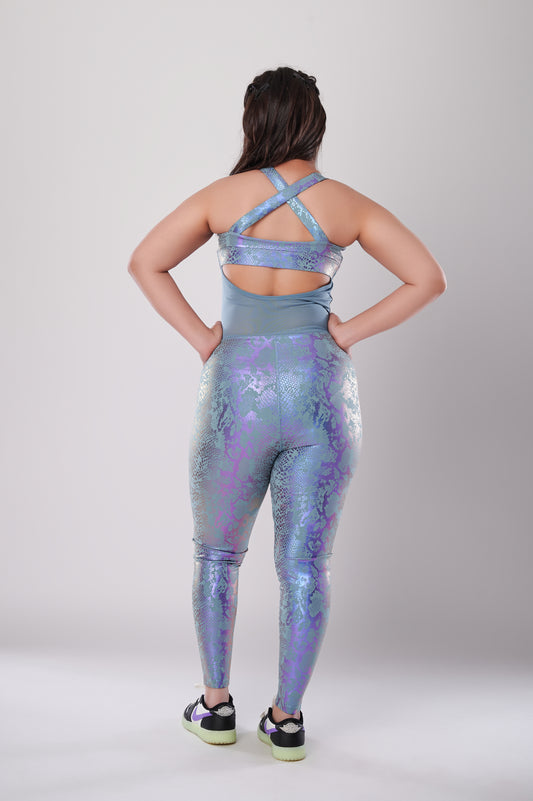Functional Teal Metallic Snakeskin Bodysuit