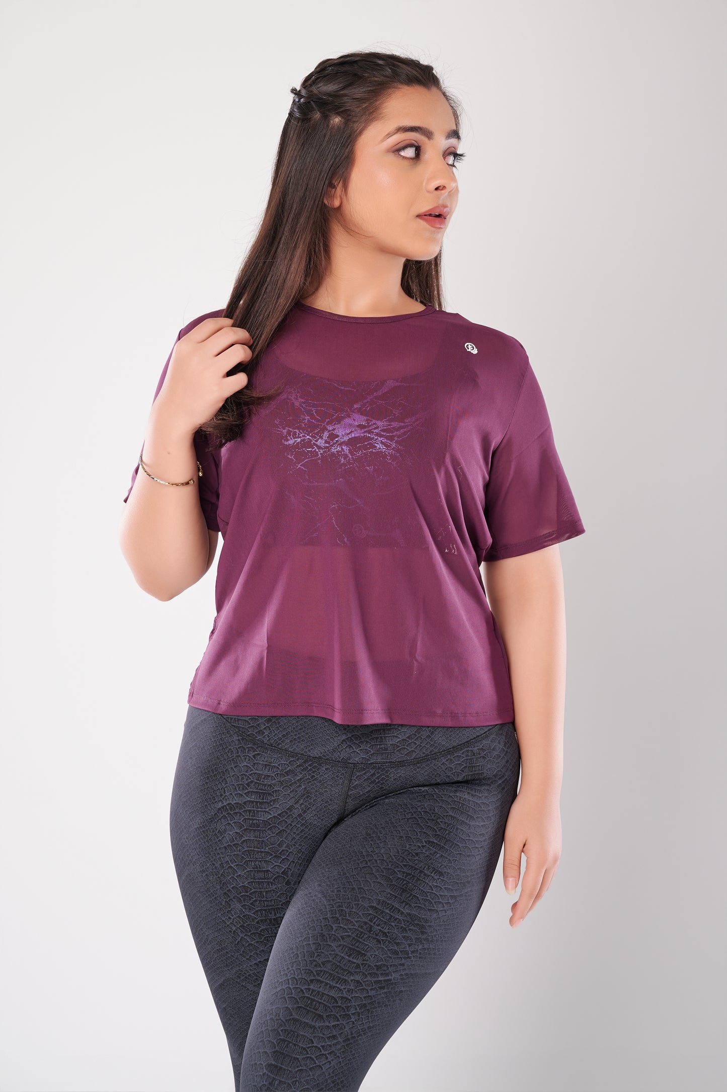 Wine Open Back Mesh Tee
