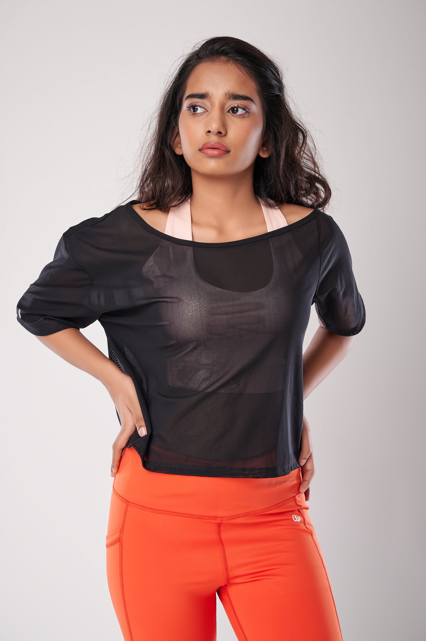 Black Mesh Off-Shoulder Tee