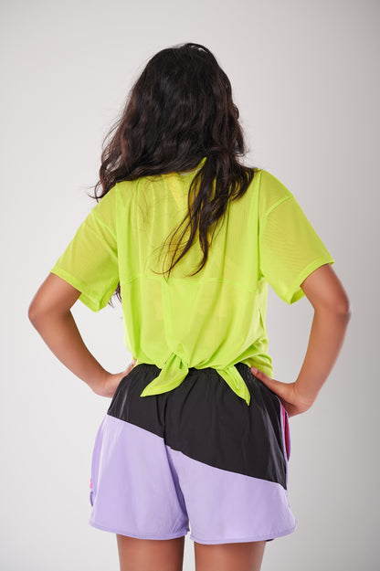 Neon Tie-Up Mesh Tee
