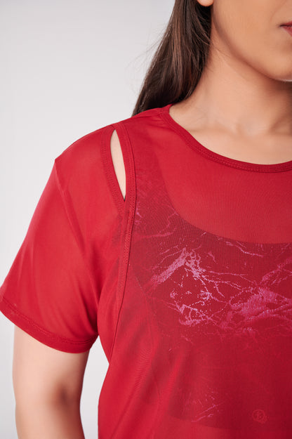 Aurora Red Mesh Tee